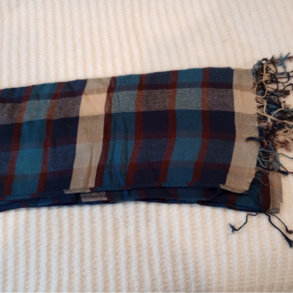 Plaid Blue and Brown pashmina scarf